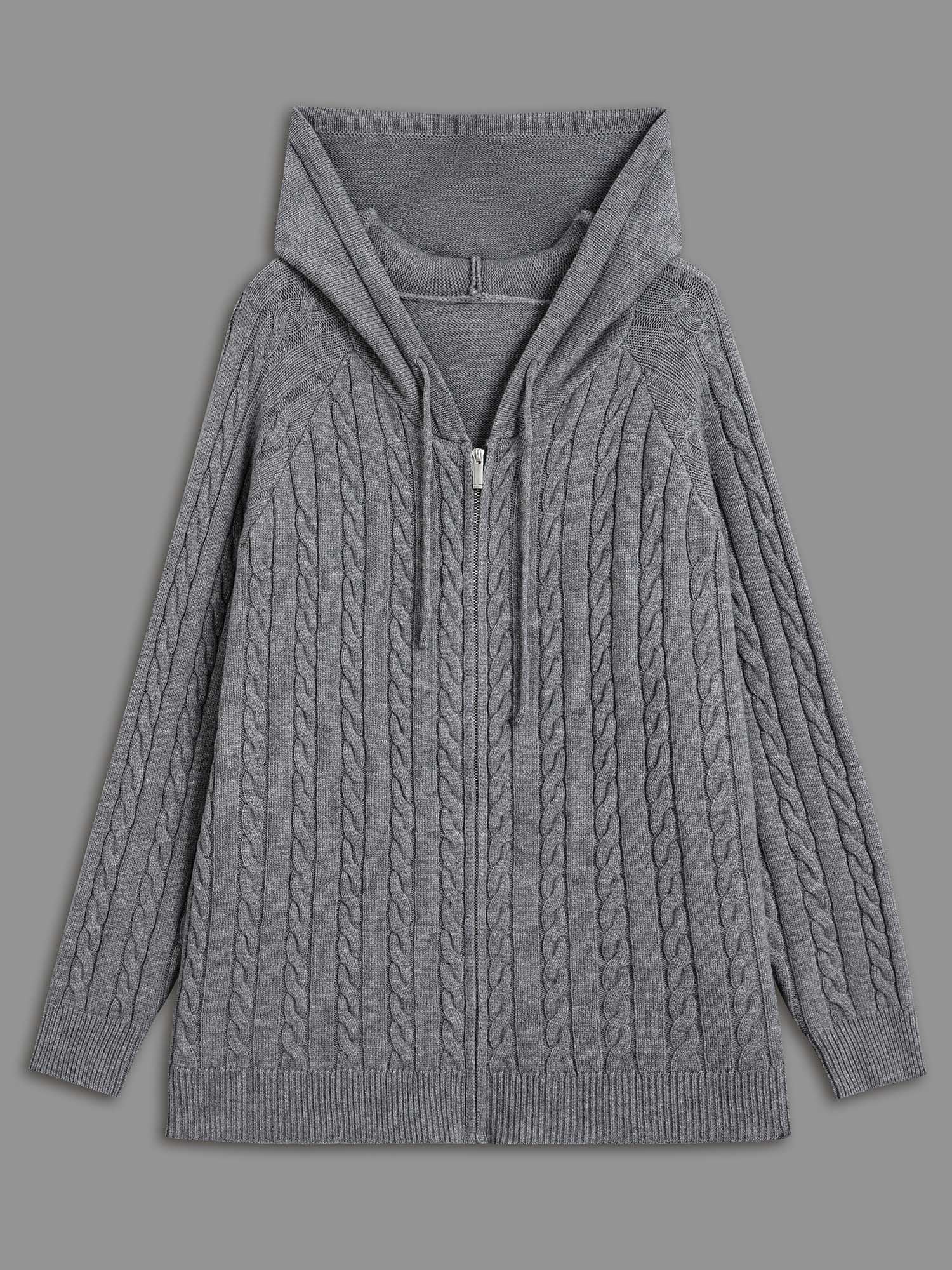Cable Knit Hooded Zipper Cardigan