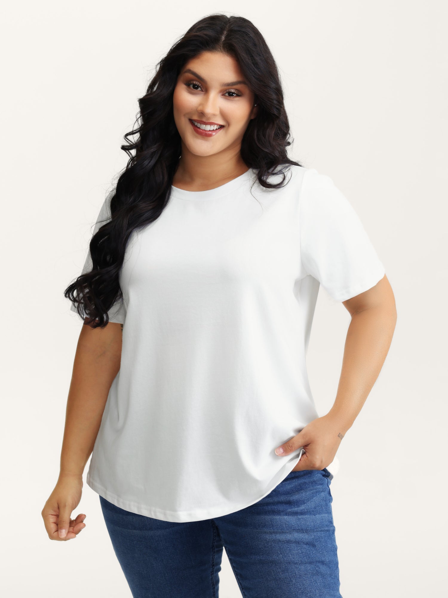 Stretchy Solid Crew Neck T-Shirt