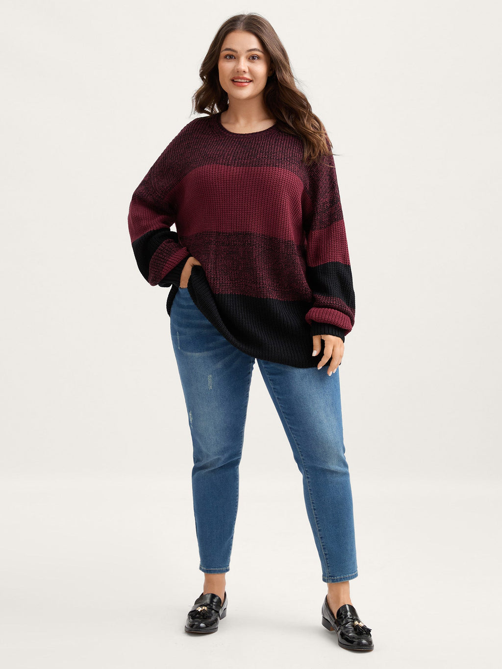 Color Block Yarn Blend Pullover