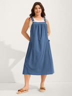 Pure Cotton Pleated Pockets Midi Dress