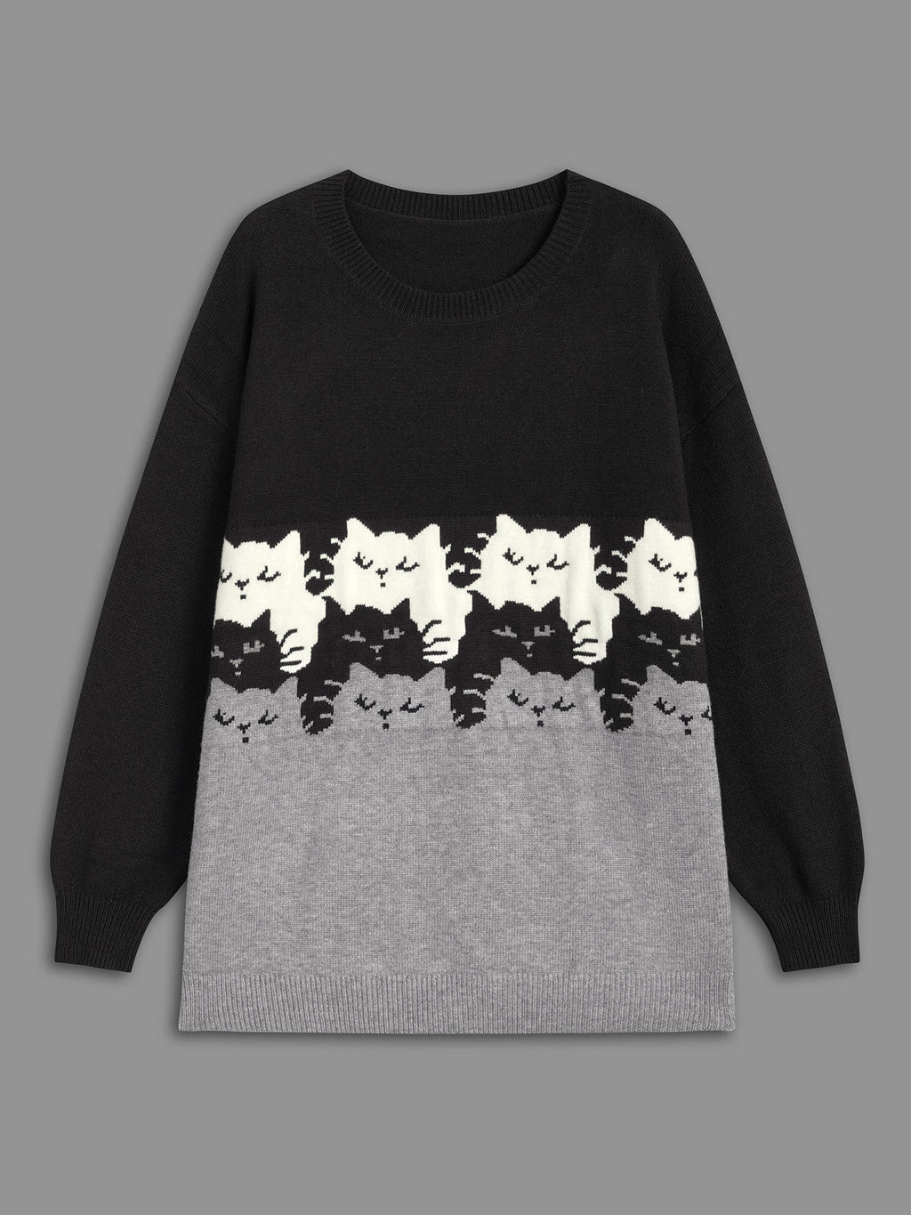Cat Contrast Drop Shoulder Pullover