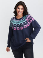 Stretchy Floral Color Gradient Jacquard Pullover