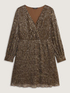 Glitter Surplice Neck Knee Dress