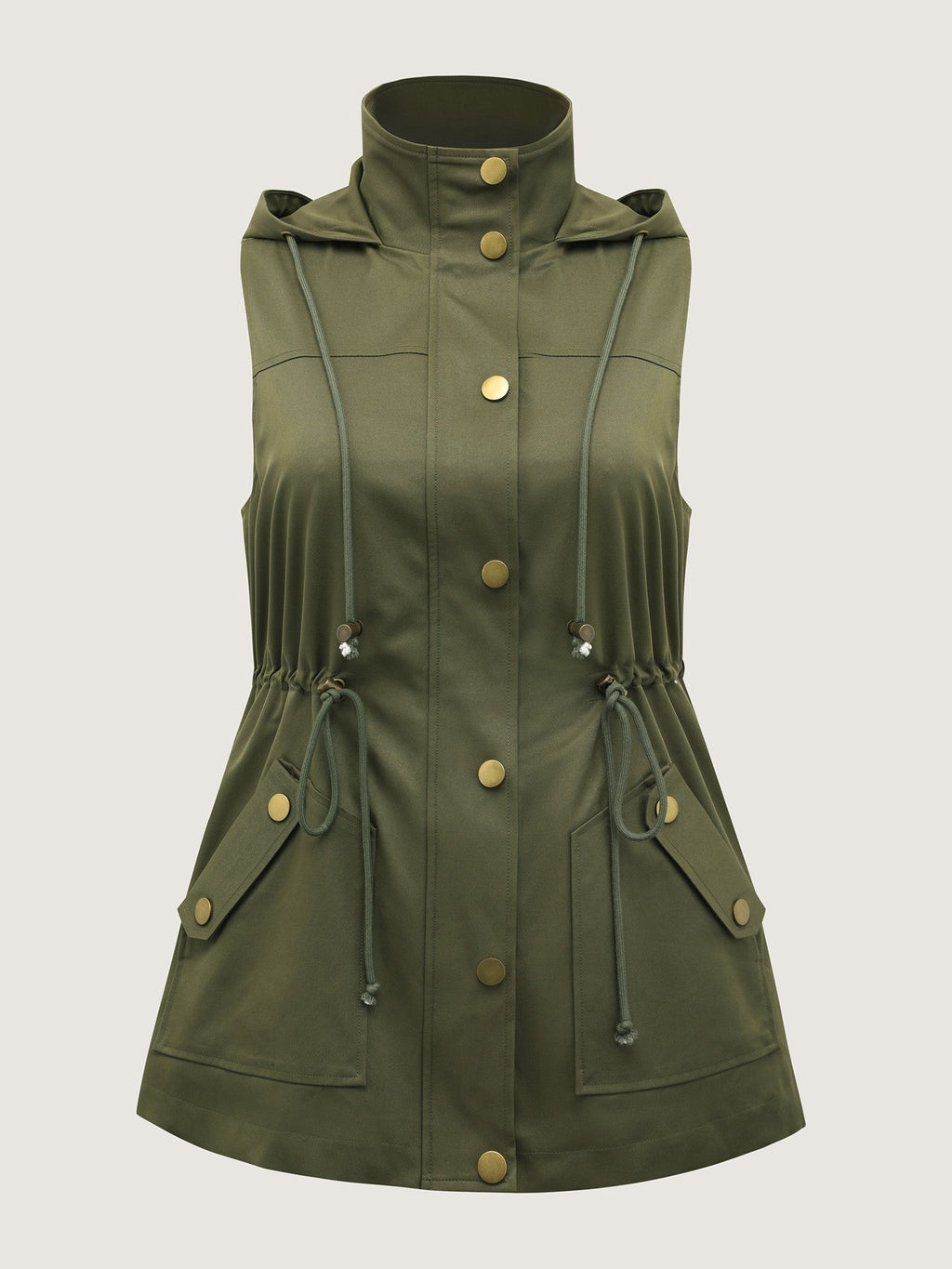 Channel-Drawstring Pockets Hooded Vest