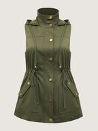 Channel-Drawstring Pockets Hooded Vest