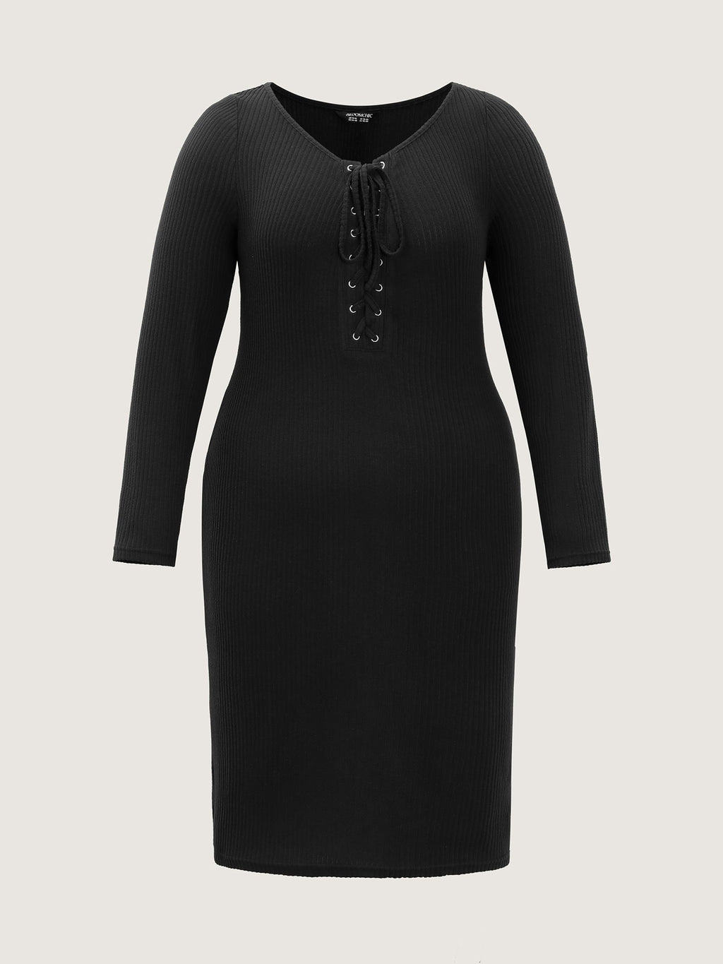 Stretchy Round Neck Lace-Up Midi Dress