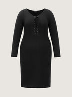 Stretchy Round Neck Lace-Up Midi Dress