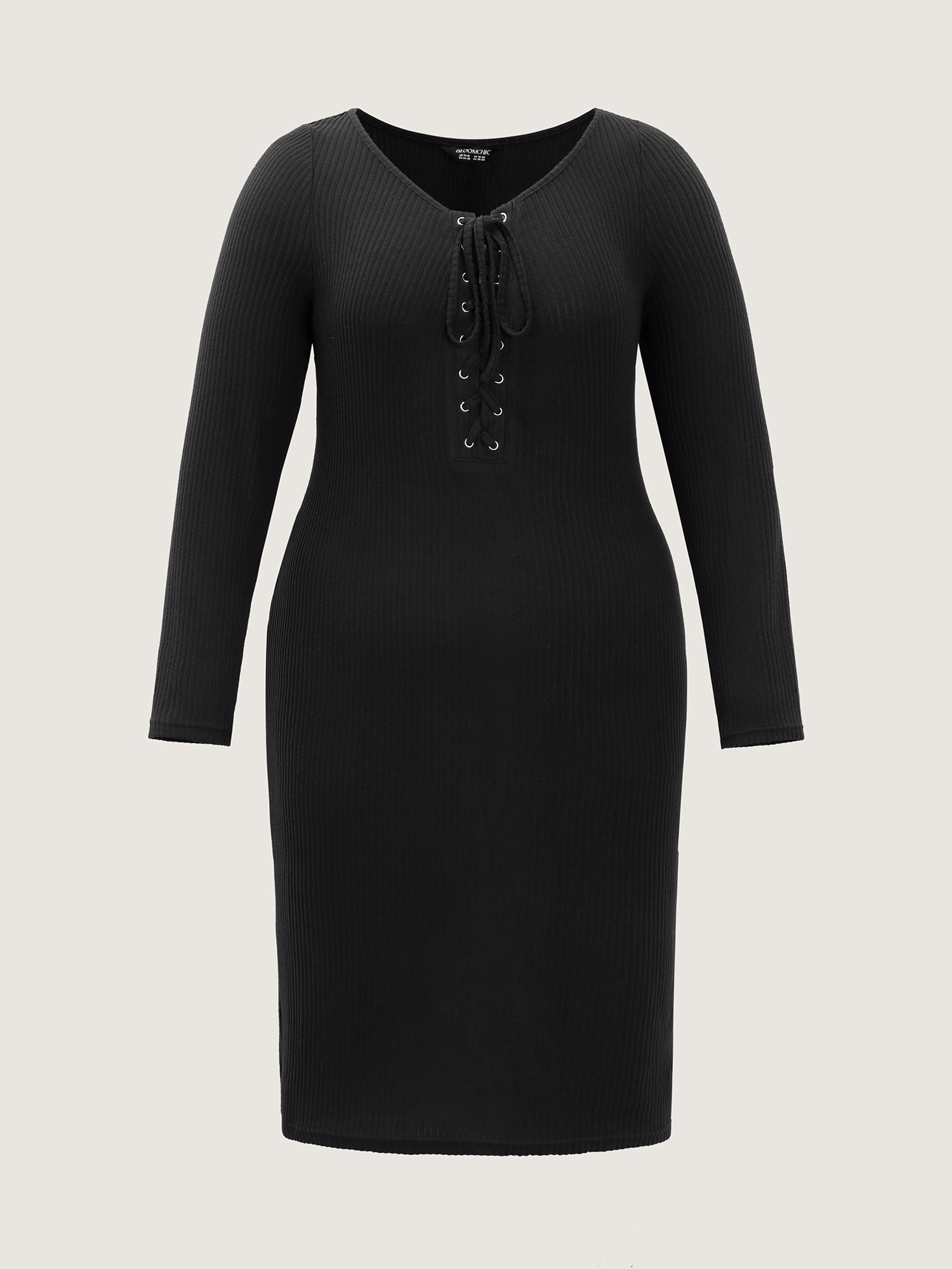 Stretchy Round Neck Lace-Up Midi Dress