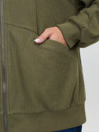 Ribbed Texture Pockets Hooded Coat