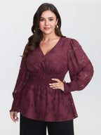 Laser Cut Shirred Waist Button Blouse