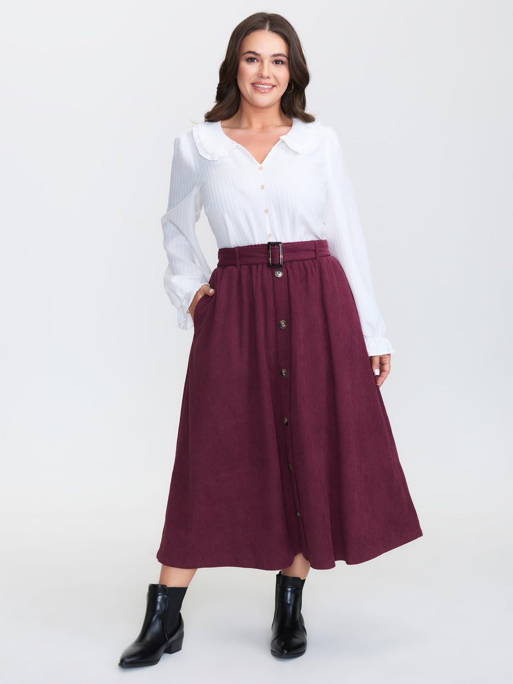 Textured Button-Down Maxi Skirt