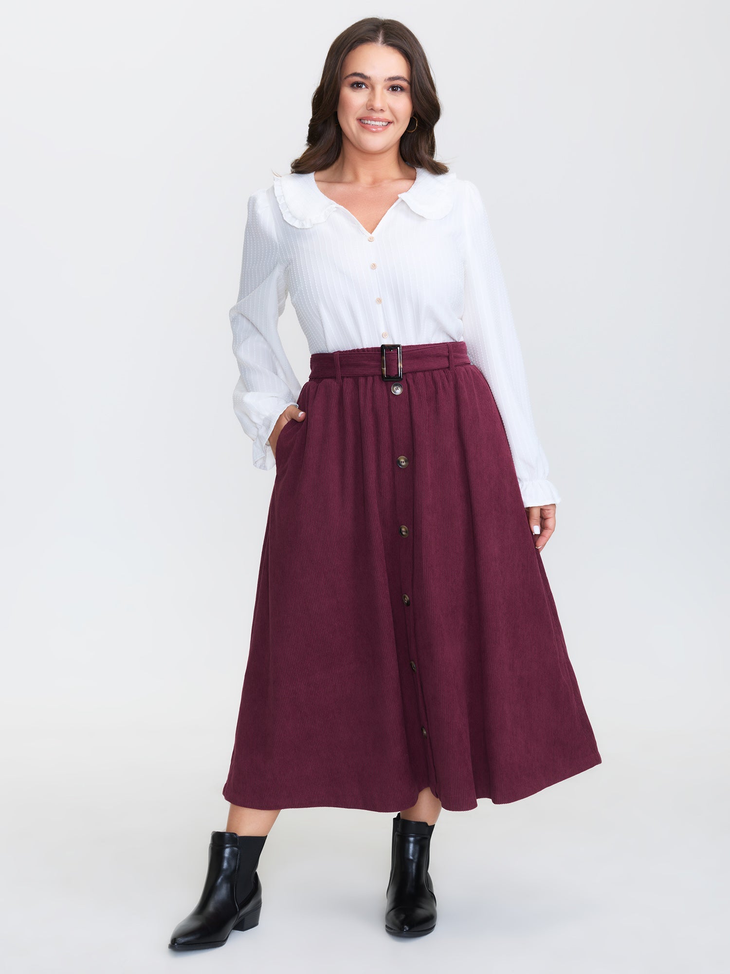 Textured Button-Down Maxi Skirt