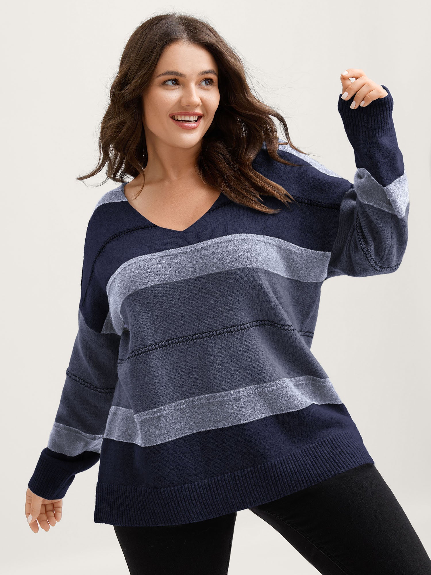 Striped Print Color Contrast Pullover