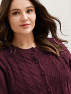 Cable Knit Round Neck Button Knit Cardigan