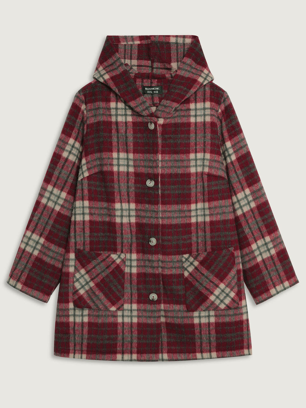 Plaid Fleece Hooded Button Coat