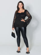 Lace Trim Sweetheart Neck Ruched Knit Top