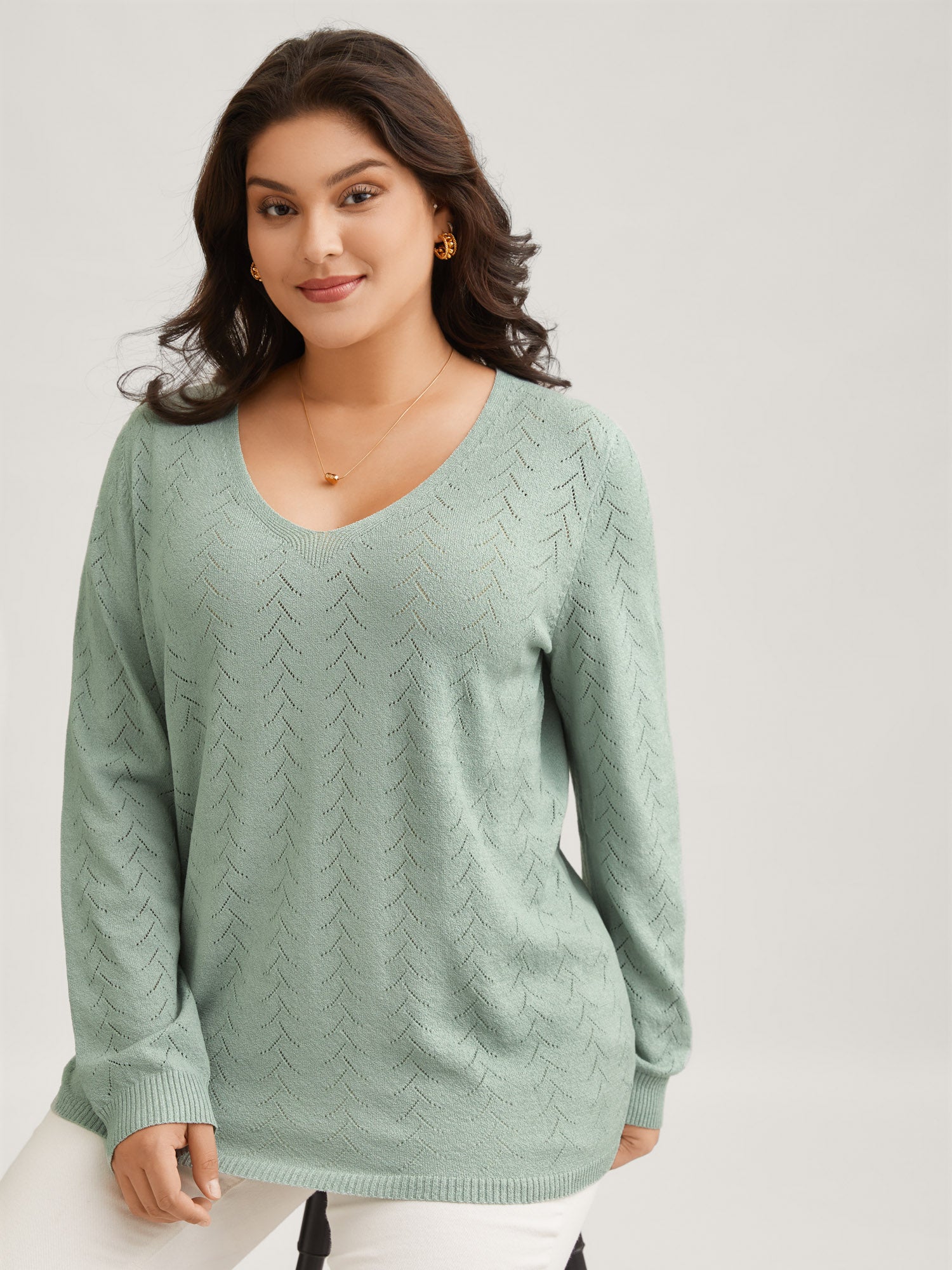 Texture V Neck Lightweight Pullover