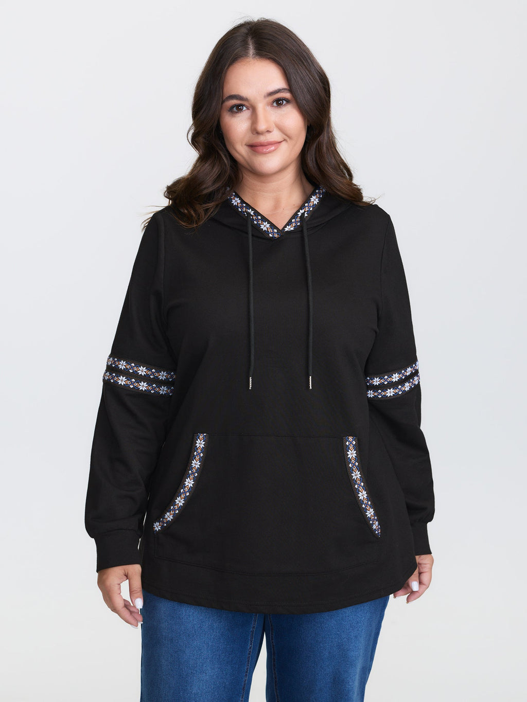 Pure Cotton Stretchy Boho Detail Hoodie