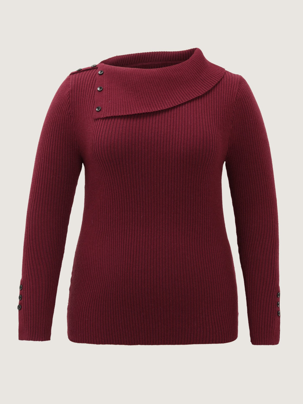 Collar Button Fitted Slit Fitted Pullover