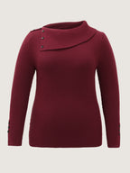 Collar Button Fitted Slit Fitted Pullover