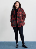 Holiday Plaid Textured Button Blazer