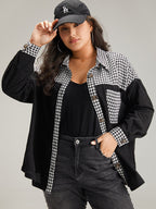 Houndstooth Patchwork Pocket Button Through Corduroy Coat
