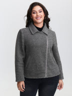 Textured Pockets Crossover Zipper Jacket