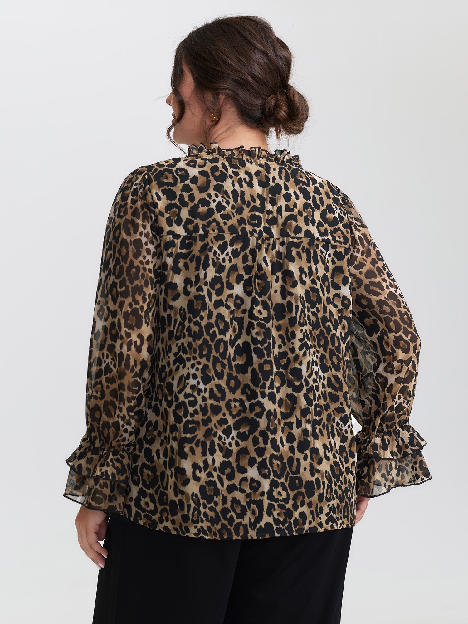 Leopard Print Ruffled Sleeve Blouse