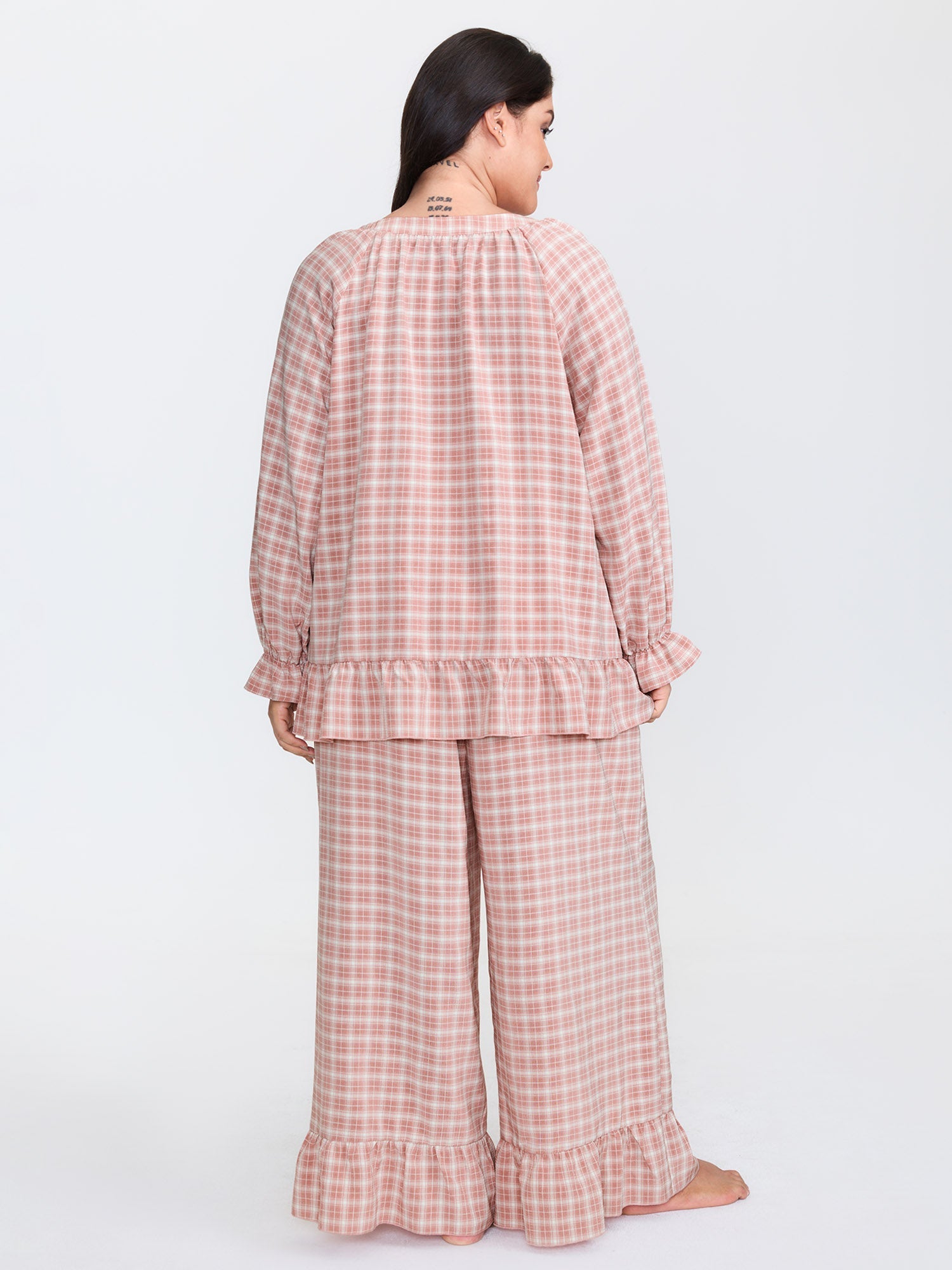 Gingham Ruffled Hem Loungewear Set