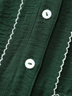 Ruffled Neck Tiered Button Knee-Length Dress