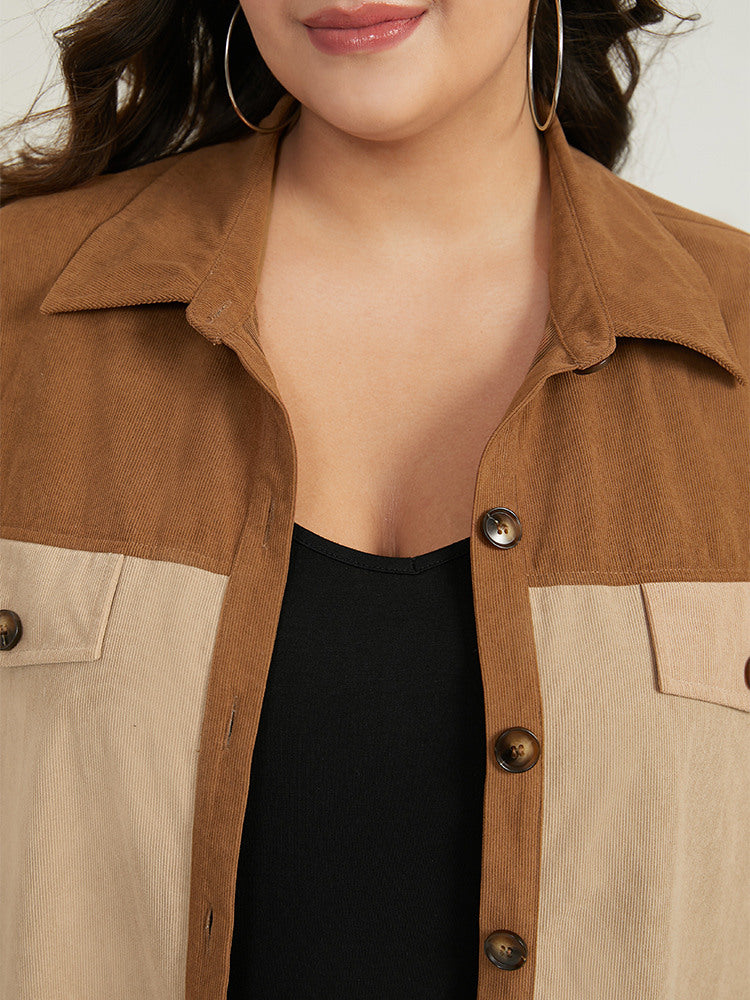 Two Tone Button Through Patchwork Coat