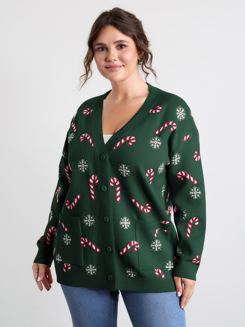 Holiday Candy Patch Pockets Knit Cardigan