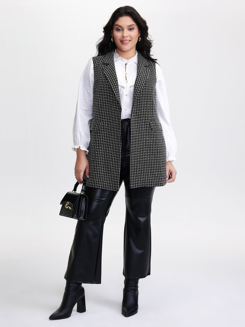 Tweed Long Pockets Notched Lapels Vest