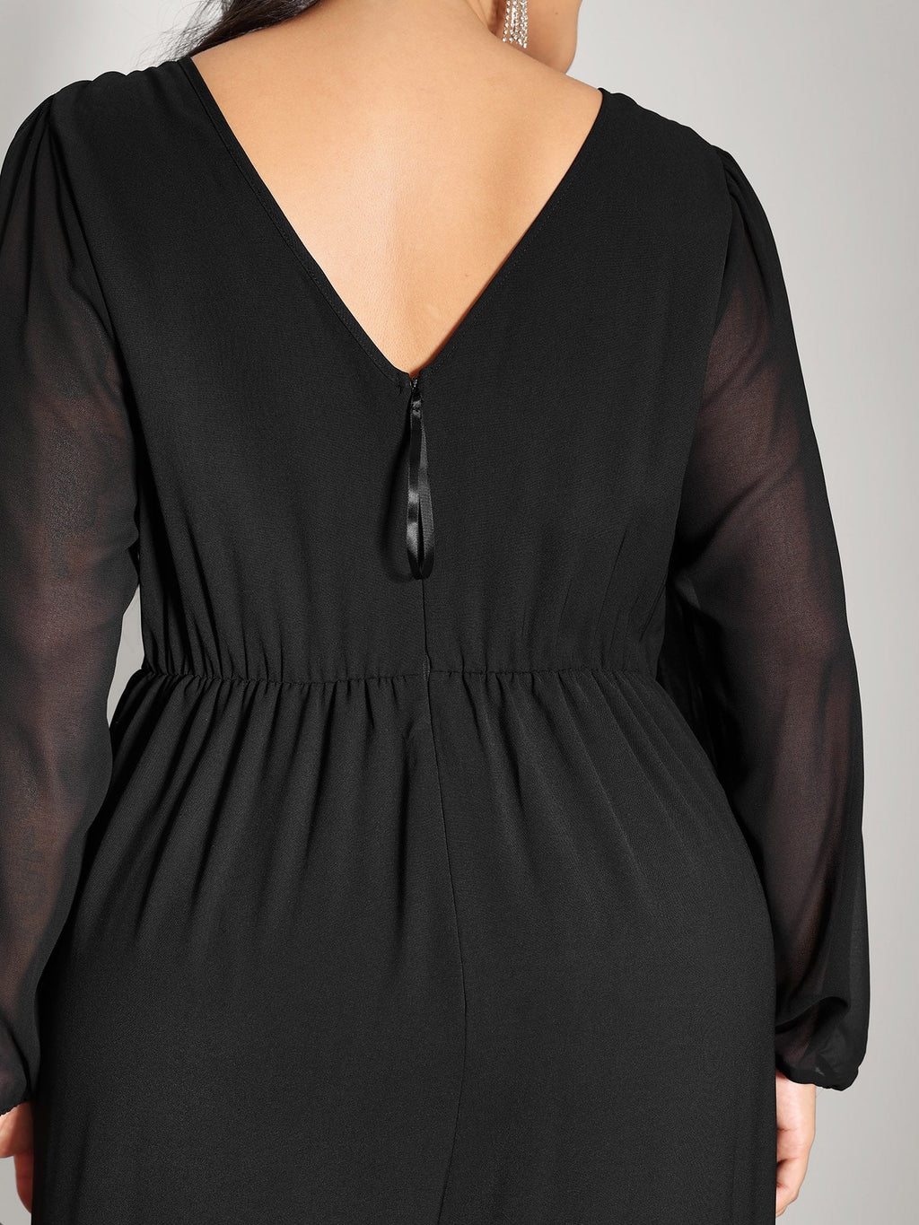 Sequin Neckline Petal Flowy Hem Jumpsuit