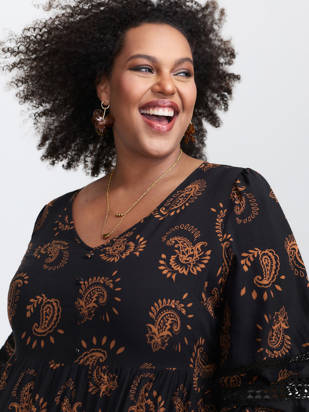 Paisley Print Lace Trim Tiered Maxi Dress