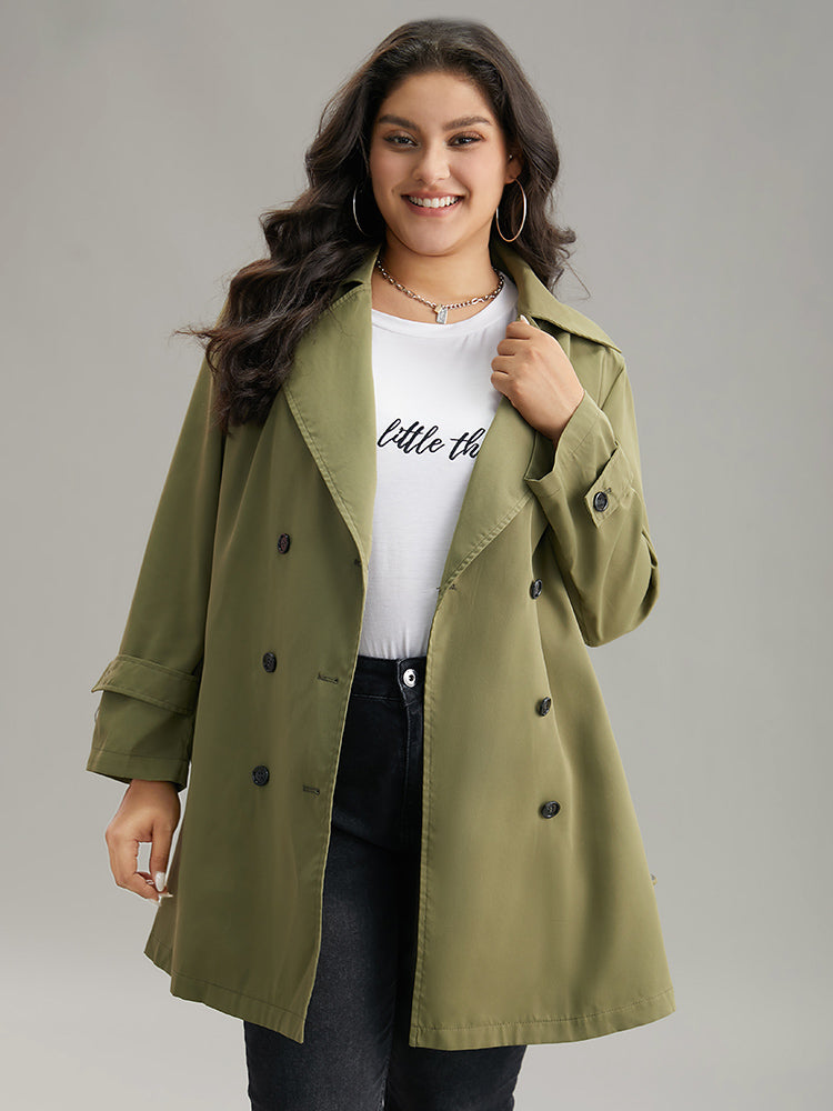 Plain Double Breasted Belted Pocket Windbreaker