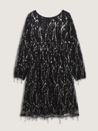 Back Bow Tie Fringe Sequin Midi Dress