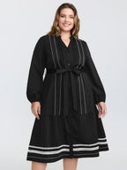 Button Front Belted Stitch Detail Midi Dress