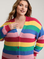 Colorblock Contrast Texture Button Cardigan
