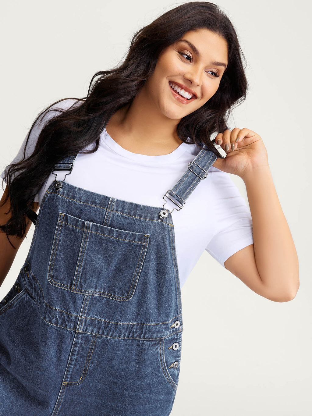 Cotton Relaxed-Fit Side Button Overall Denim Jumpsuit