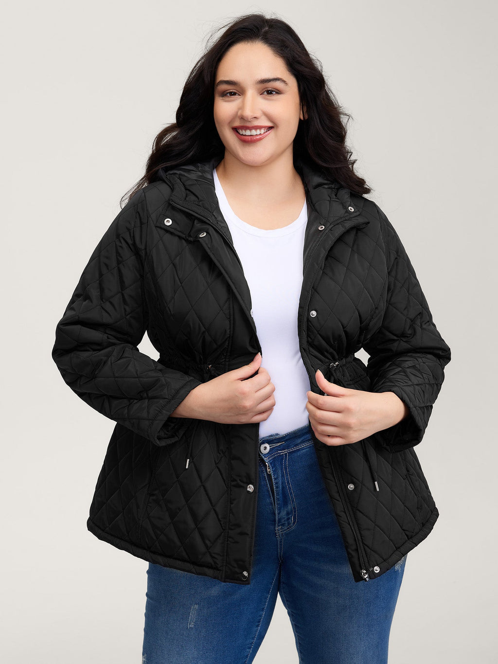 Drawstring Waist Pockets Quilted Jacket