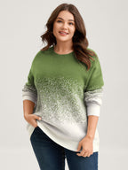 Jacquard Color Blend Ribbed Hem Pullover