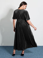 Velvet Celestial Embroidery Shirred Maxi Dress
