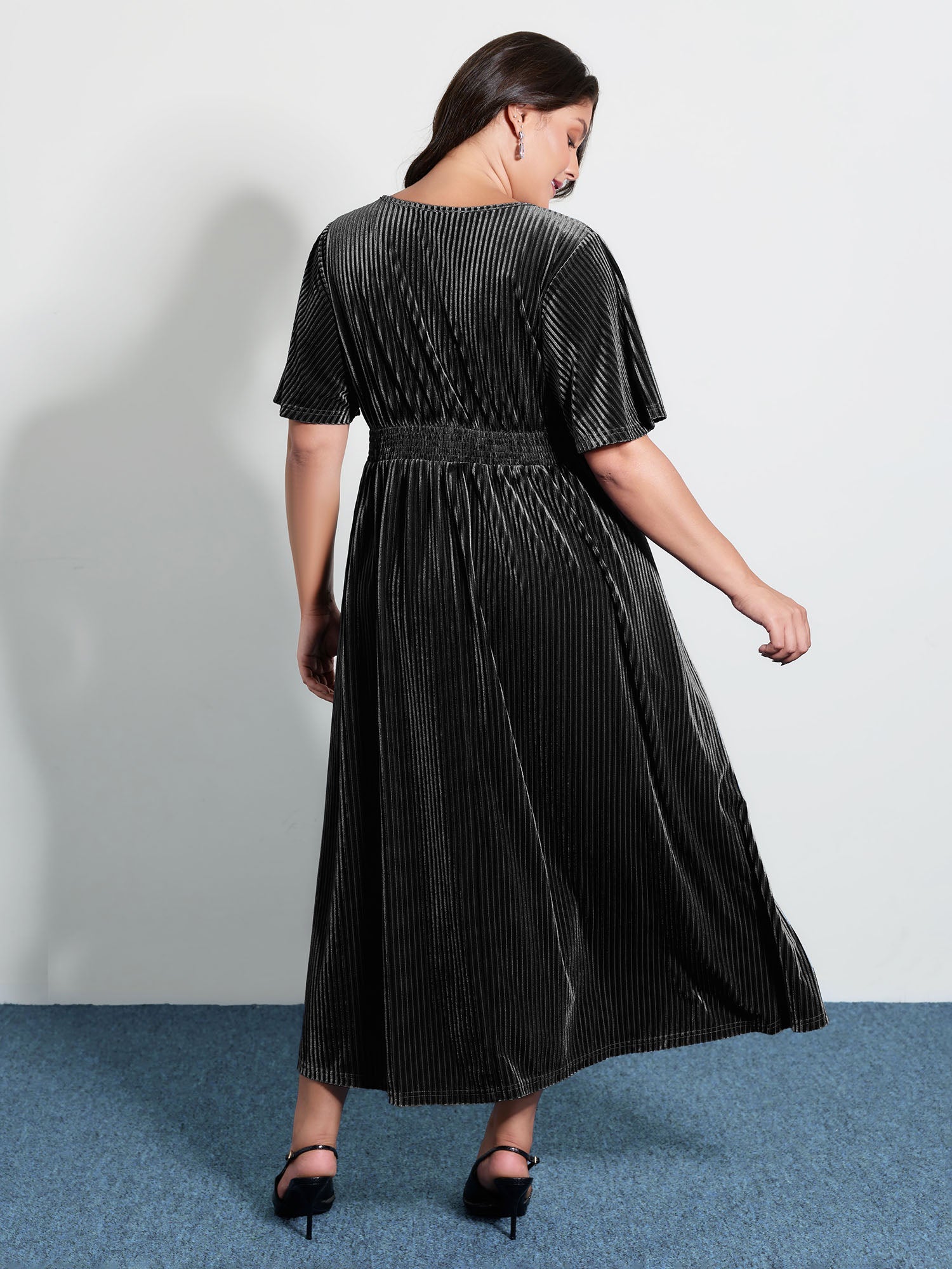 Velvet Celestial Embroidery Shirred Maxi Dress