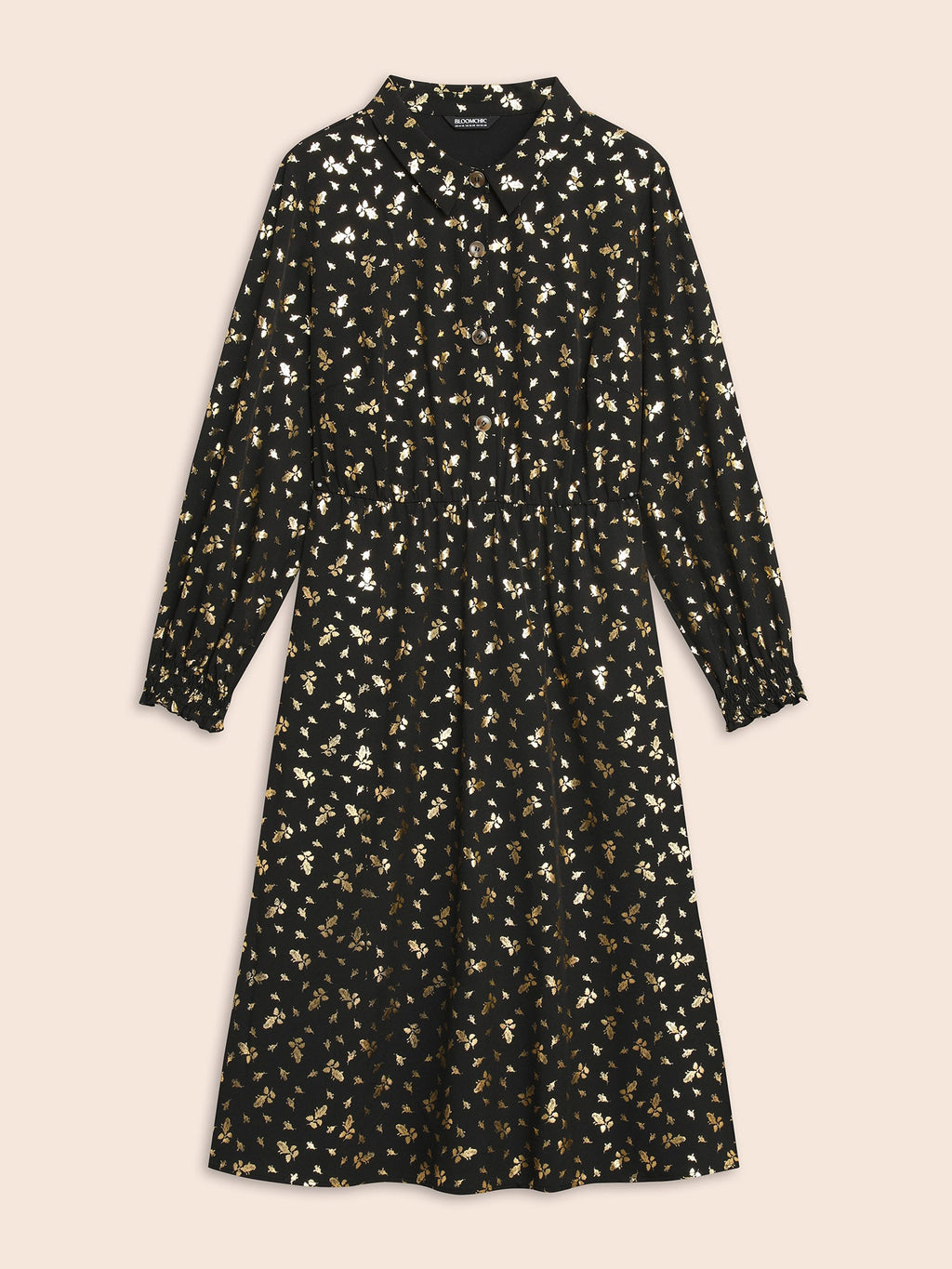 Glitter Floral Frill Trim Shirred Dress