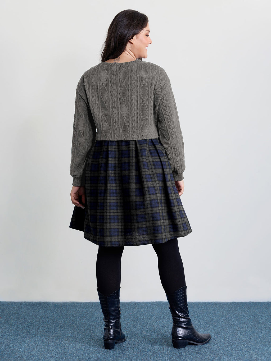 Layered Plaid Pockets Midi Dress