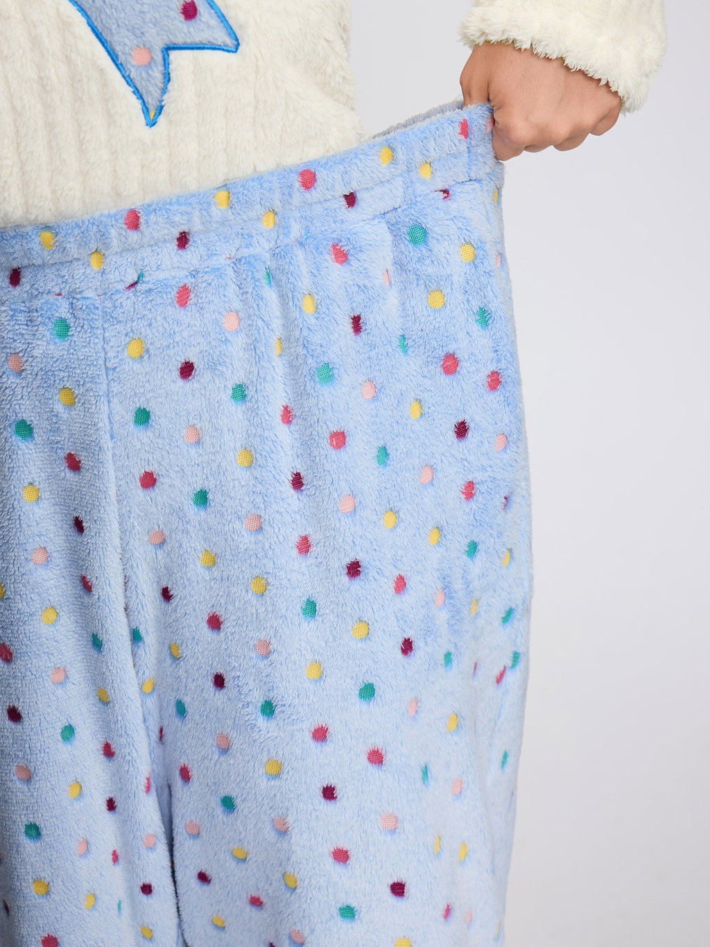 Fluffy Textured Polka Dots Lounge Bottoms