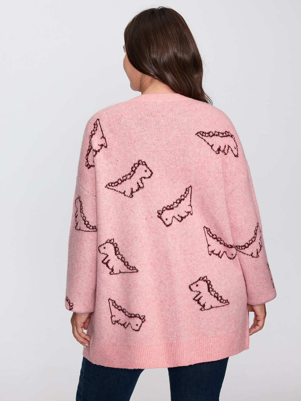 Jacquard Dinosaur Print Knit Cardigan