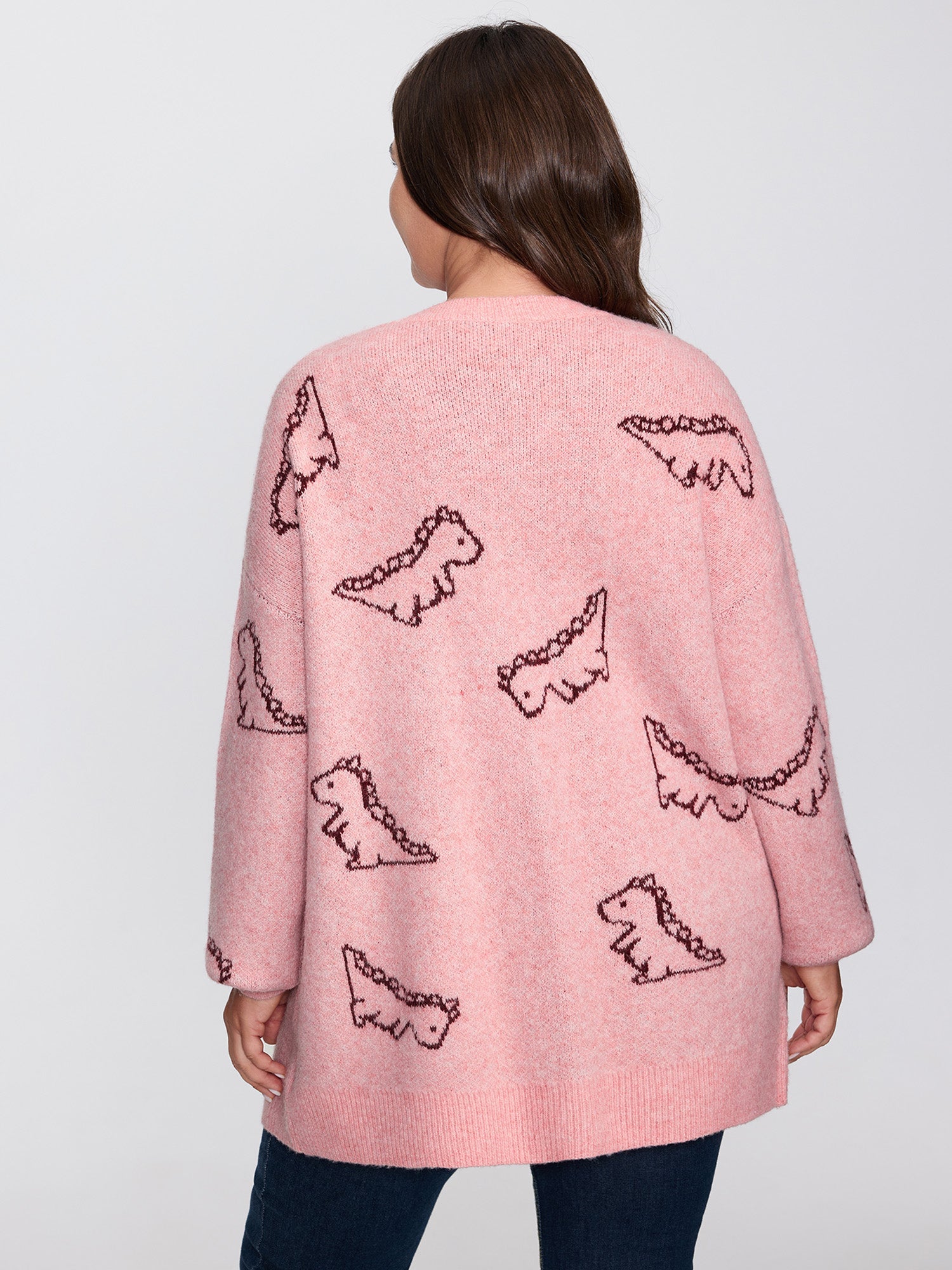 Jacquard Dinosaur Print Knit Cardigan