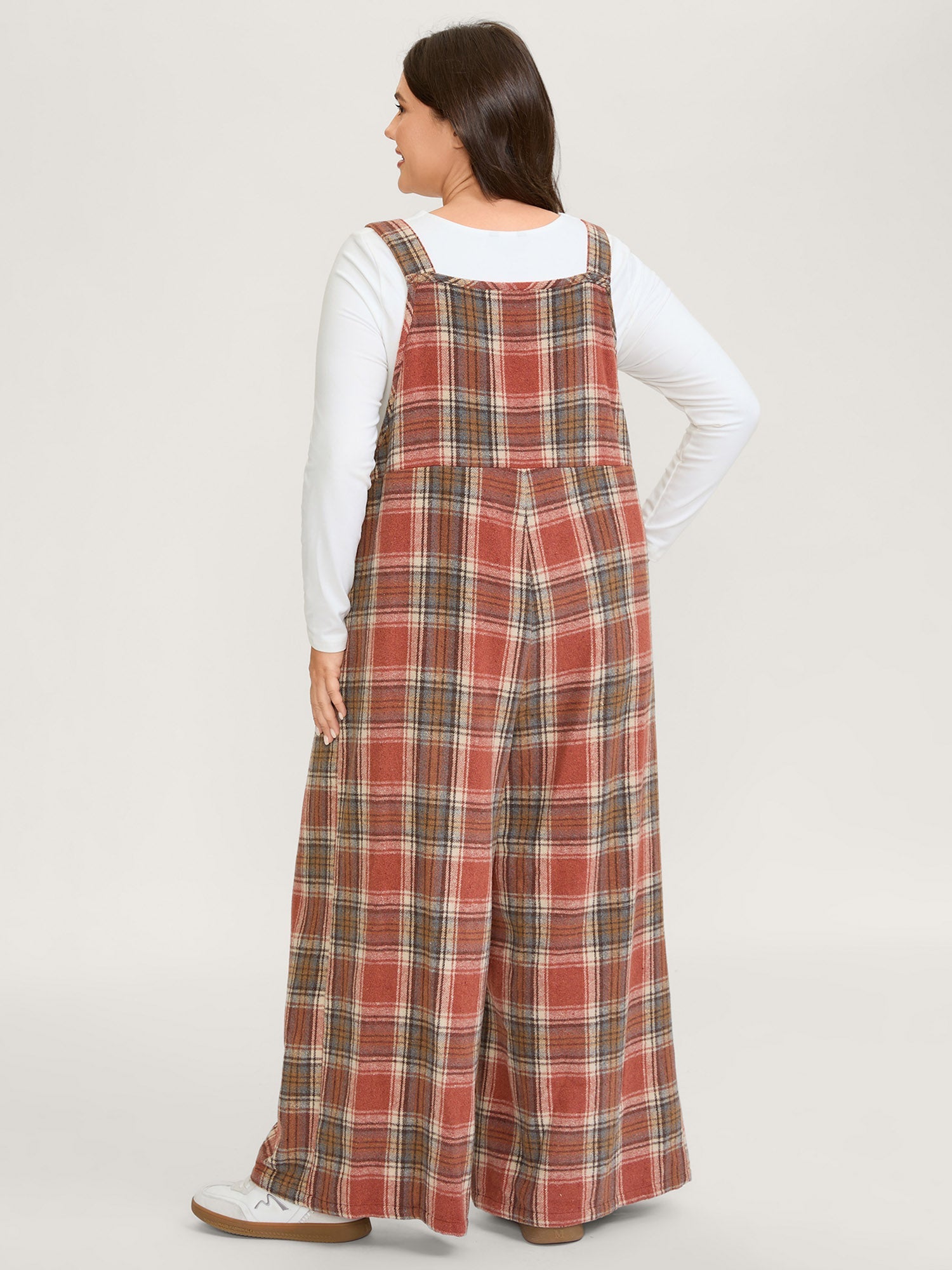 Plaid Flannel Overall Wide-Leg Jumpsuit